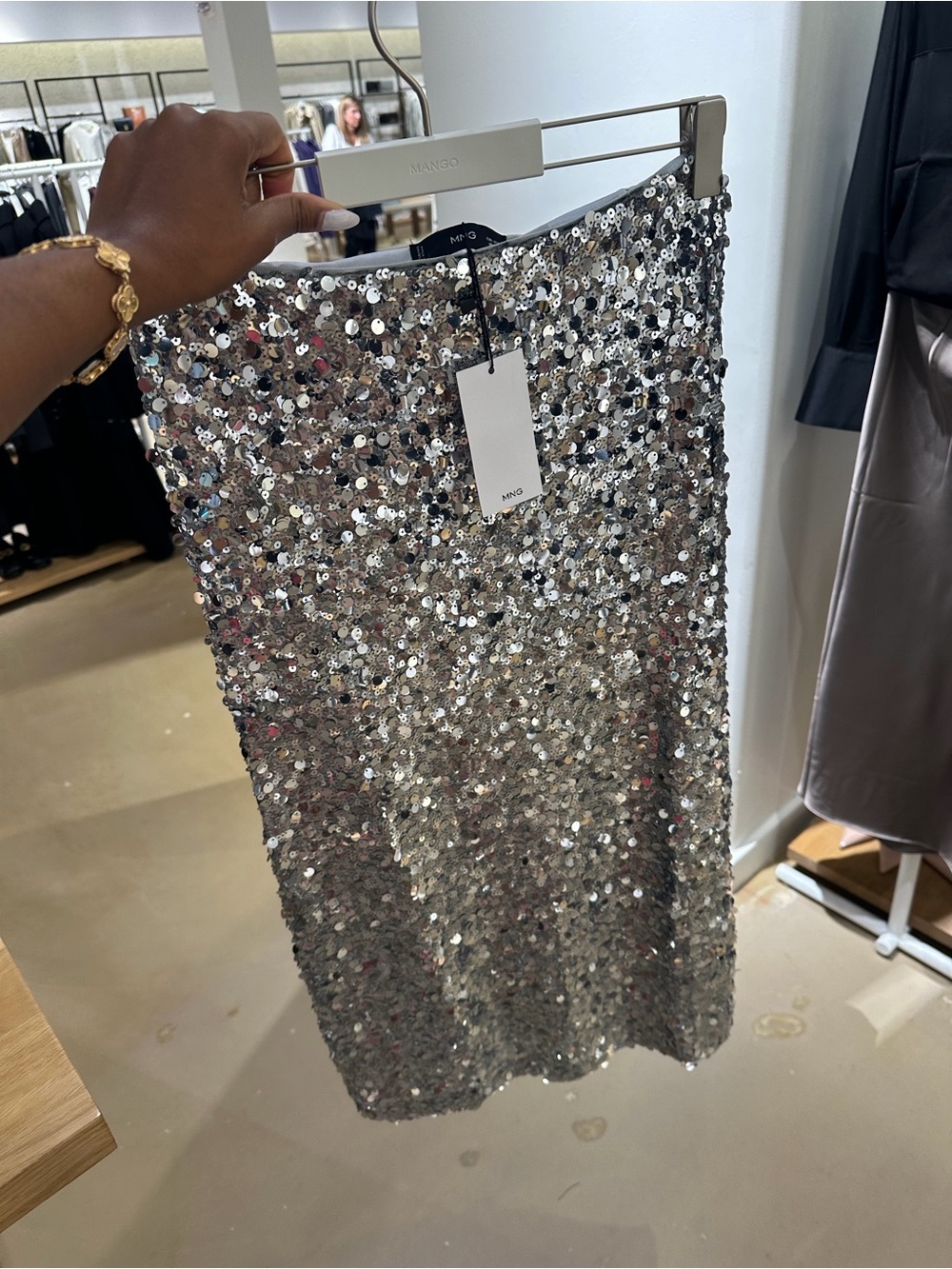 Mango Silver Sequin Midi Skirt